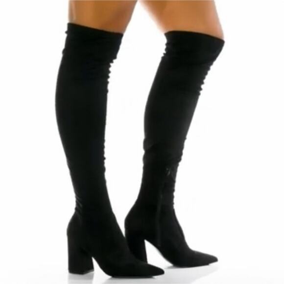 Steve Madden Women's Shari Over The Knee‎ Heeled Boots Black Size 7M Faux Suede - Picture 12 of 12